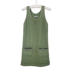 Animale Brazil Tweed/Woven Moss Sage Green Sleeveless Shift Mini Dress Sz 40 / S